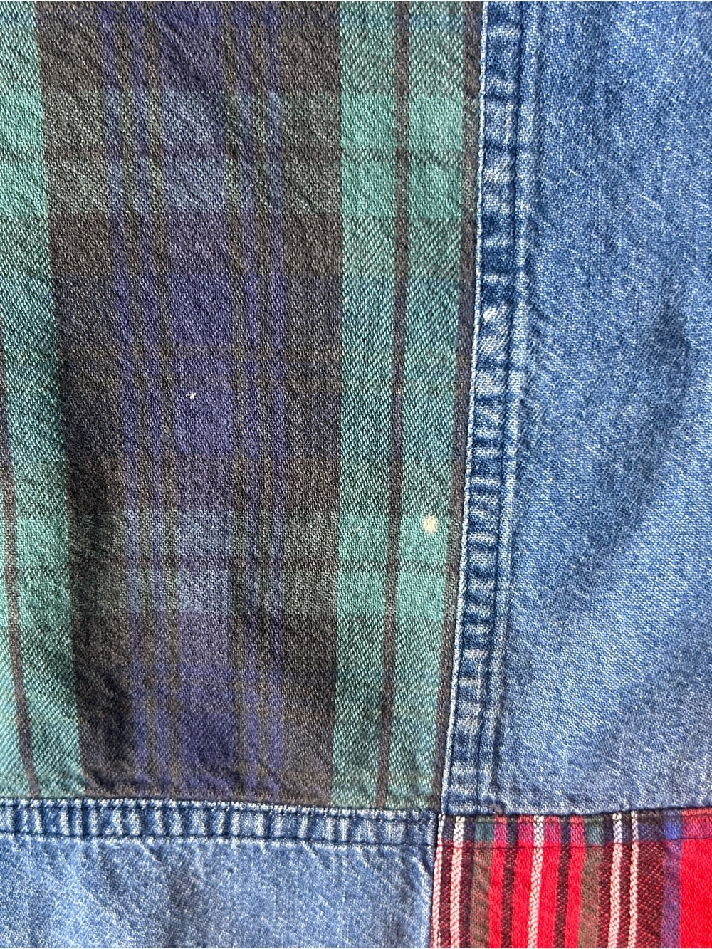 Vintage Marsha Sport Patchwork Denim Plaid Pullover 90s Grunge Top - Picture 13 of 14